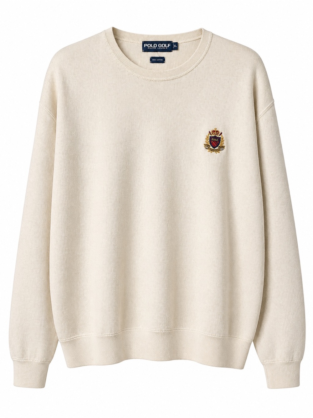 Vintage Polo Golf Ralph Lauren Embroidered Crest Sweatshirt Cream Men XL